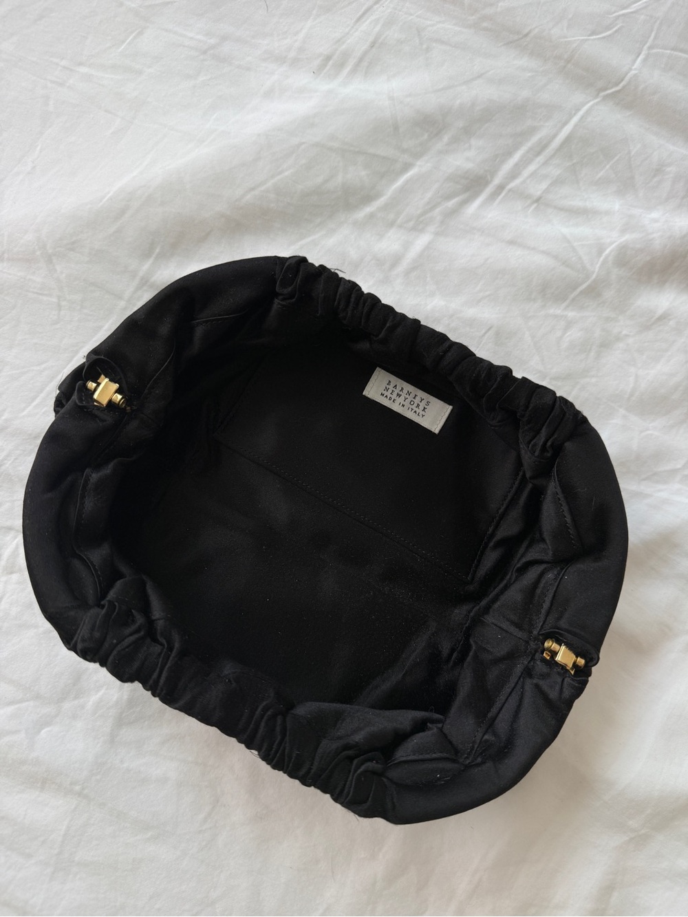 Barneys New York Black Gathered Satin Clutch